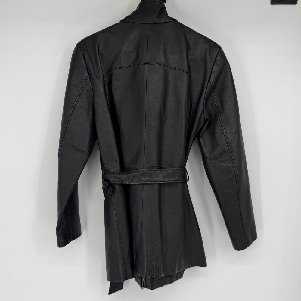 Worthington Womens Black Genuine Leather Belted Zip Up Jacket Size Medium - Picture 2 of 5